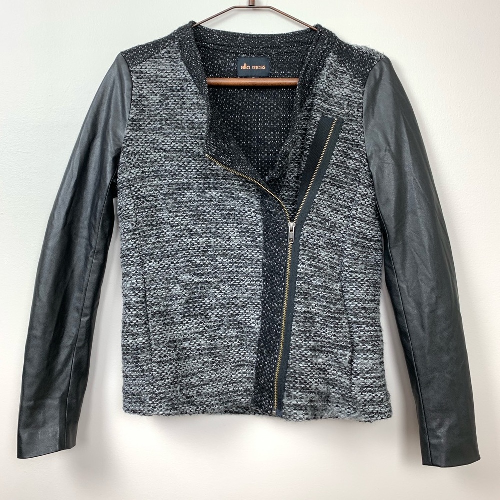 3/$10 !!! Ella Moss Black Vegan Leather & Knit Moto Jacket
